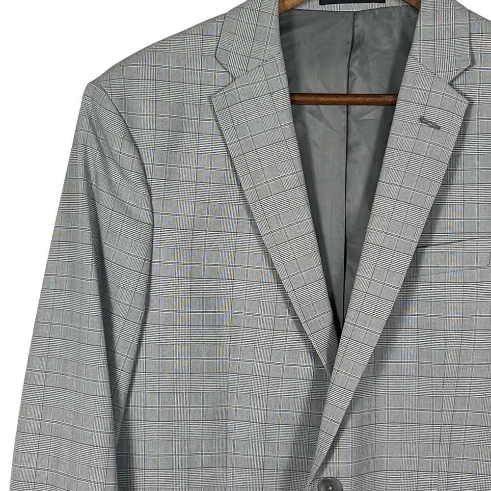 Reaction‎ Kenneth Cole Gray Techni Cole Modern Fit Windowpane Sport Coat 40L - Picture 8 of 16
